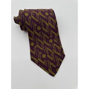 AKM Vintage Silk Neck Tie Burgundy Gold Geometric Abstract Italy Fabric USA Made